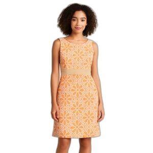 NWT Antonio Melani Sheath Dress Women's Size 6 Peach & Cream Floral Lace Overlay